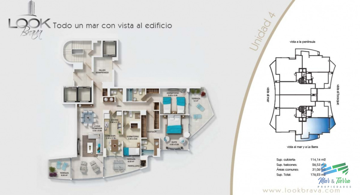 Apartamento ID.3432 - Para brillar en la Parada 10 de Playa Brava - Apartamento de 2 en suite mas dependencia de servicio con baño