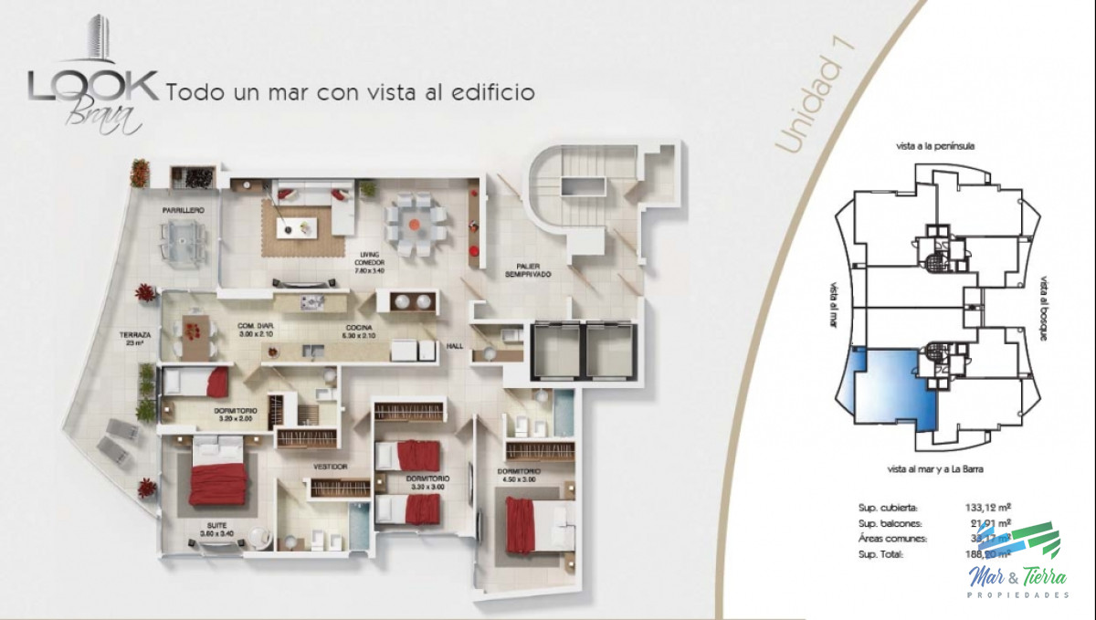 Apartamento ID.3433 - Para brillar en la Parada 10 de Playa Brava - Apartamento de 3 dormitorios con 2  baños mas dependencia de servicio con baño