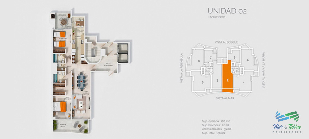 Apartamento ID.3420 - Para brillar en la Parada 10 de Playa Brava - Apartamento de 2 dormitorios en suite