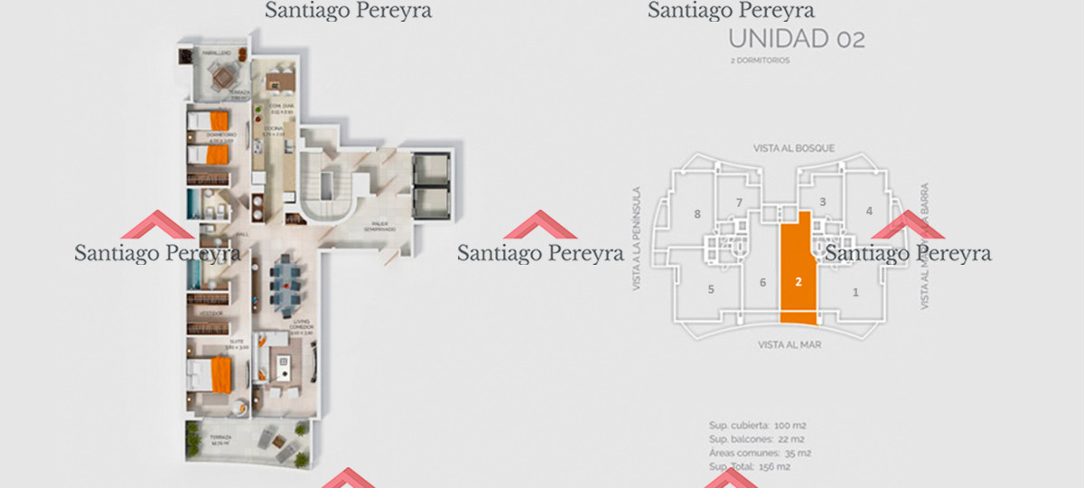 Apartamento ID.6797 - Para brillar en la Parada 10 de Playa Brava - Apartamento de 2 dormitorios en suite