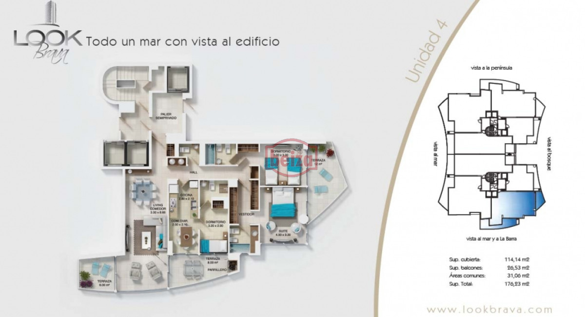 Apartamento ID.163729 - Para brillar en la Parada 10 de Playa Brava - Apartamento de 2 en suite mas dependencia de servicio con baño