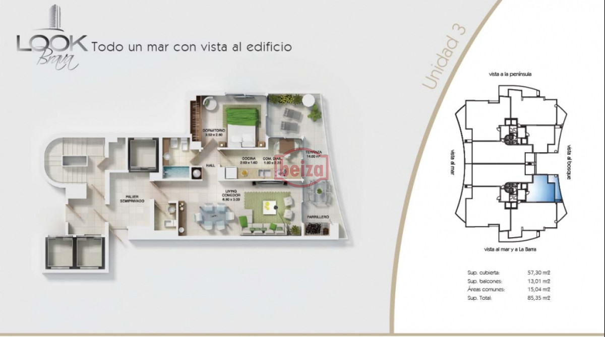 Apartamento ID.163727/Parada-10-de-Playa-Brava--Apartamento-de-2-dormitorios-en-suite - Para brillar en la Parada 10 de Playa Brava - Apartamento de 1 dormitorios con 1  baño y toilette