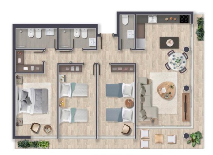  Apartamento en venta de tres dormitorios en reconocido desarrollo