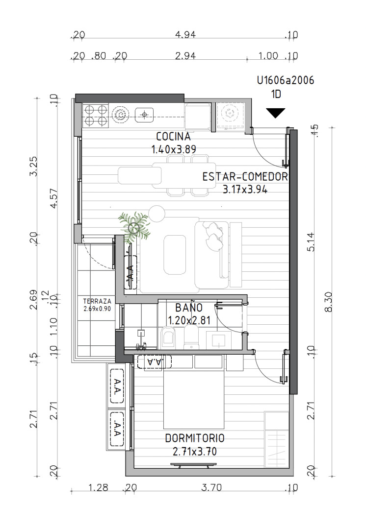  Apartamento en venta de 1 dormitorio en Roosevelt 