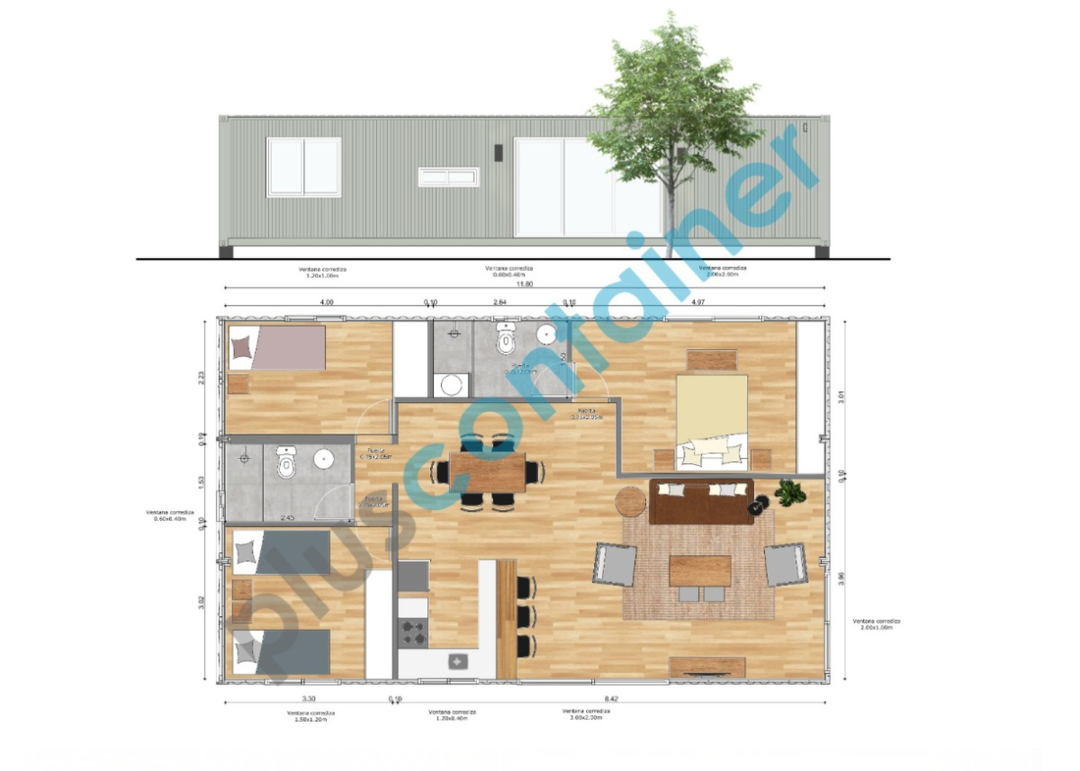  VENDO CASA CONTAINER, 3 DORMITORIOS, 2 BANOS.