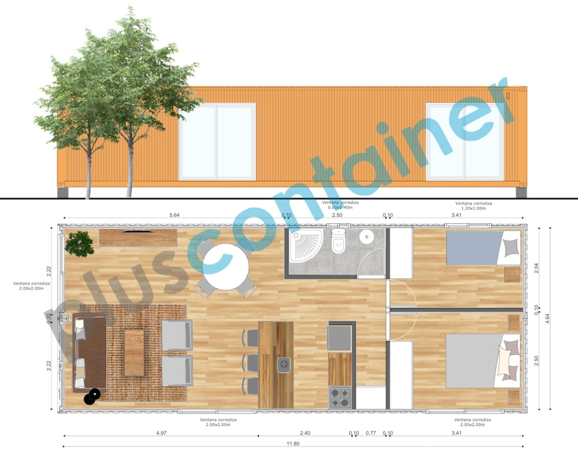  VENDO CASA CONTAINER, 2 DORMITORIOS, AIRE ACONDICIONADO.